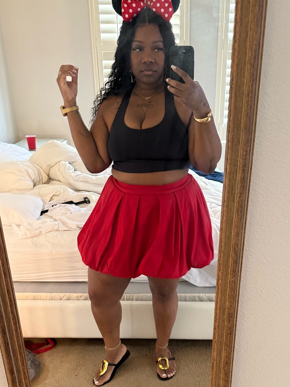 Target Red Bubble Mini Skirt - Women's Pleated Balloon Silhouette